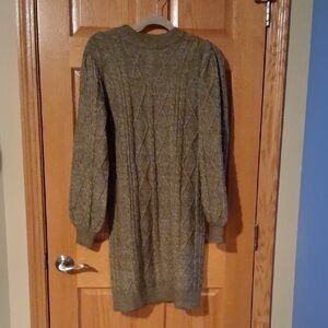 Elegant Long Sleeve Knit Dress - Olive Green